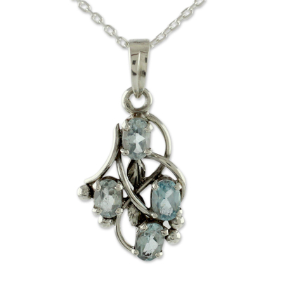 Blue topaz pendant necklace, 'Twirling' - Blue Topaz and Sterling Silver Necklace India Jewelry
