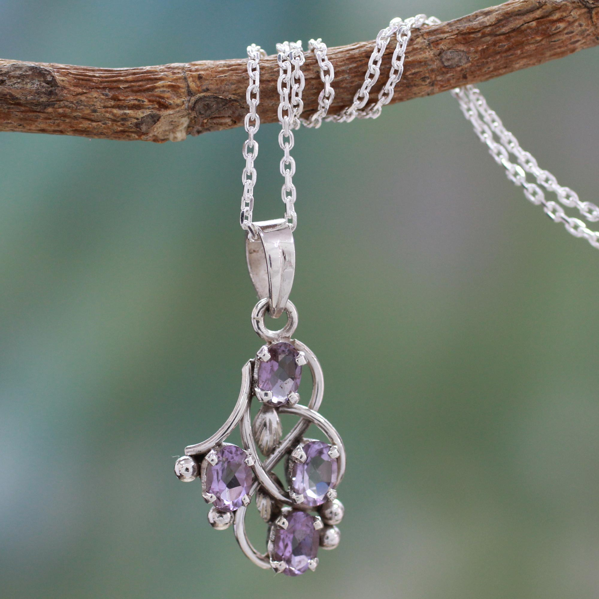 Amethyst and Sterling Silver Necklace India Jewelry - Twirling | NOVICA