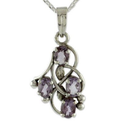 Amethyst pendant necklace, 'Twirling' - Amethyst and Sterling Silver Necklace India Jewelry
