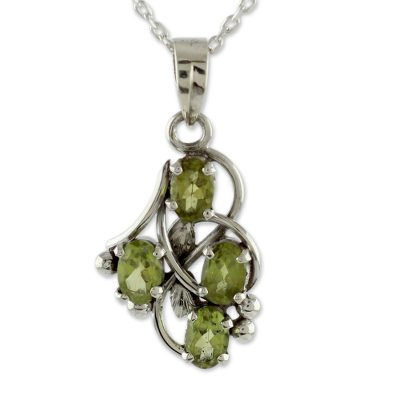 Peridot pendant necklace, 'Twirling' - Peridot and Sterling Silver Necklace India Jewelry