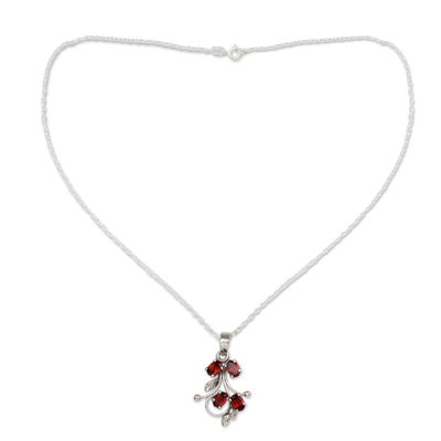 Garnet pendant necklace, 'Sonnet' - India Jewellery Garnet Pendant Necklace