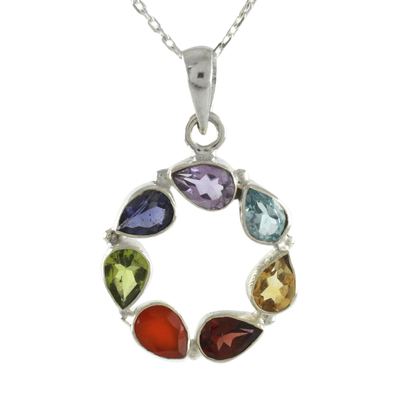 Multi-gemstone chakra necklace, 'Peace Within' - Multi-gemstone Necklace Chakra Jewelry from India