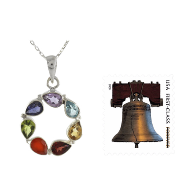Multi-gemstone chakra necklace, 'Peace Within' - Multi-gemstone Necklace Chakra Jewelry from India