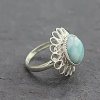 Anillo flor de larimar - anillo de larimar con una sola piedra