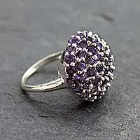 Anillo de racimo de amatista - Anillo de racimo de amatista hecho a mano