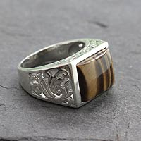 Hand Crafted Sterling Silver and Tiger Eye Men's Ring,'Warmth'