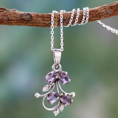 Amethyst pendant necklace, 'Sonnet' - India Amethyst Pendant Necklace