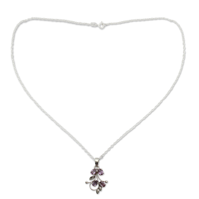 Amethyst pendant necklace, 'Sonnet' - India Amethyst Pendant Necklace