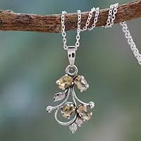 Citrine pendant necklace, 'Sonnet' - India Citrine Pendant Necklace