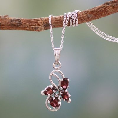 Garnet pendant necklace, 'Forbidden Fruit' - 1.5 Carat Garnet Pendant on Sterling Silver Necklace