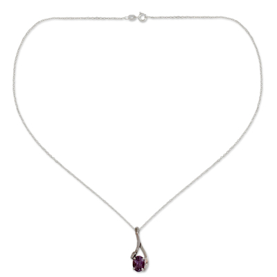 Amethyst pendant necklace, 'The One' - Artisan Crafted Amethyst and Sterling Silver Necklace