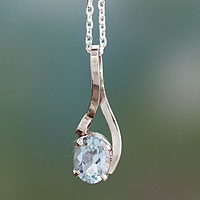 Blue topaz pendant necklace, 'The One' - Artisan Crafted Jewellery Blue Topaz Sterling Silver Necklace