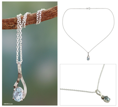 Blue topaz pendant necklace, 'The One' - Artisan Crafted Jewelry Blue Topaz Sterling Silver Necklace