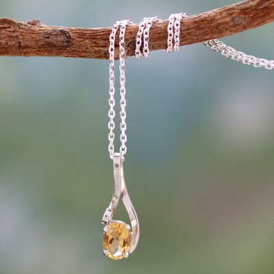 Citrine pendant necklace, 'The One' - Artisan Crafted jewellery Citrine and Sterling Silver Neckla
