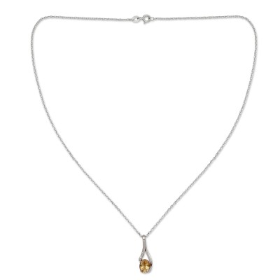 Citrine pendant necklace, 'The One' - Artisan Crafted Jewelry Citrine and Sterling Silver Necklace