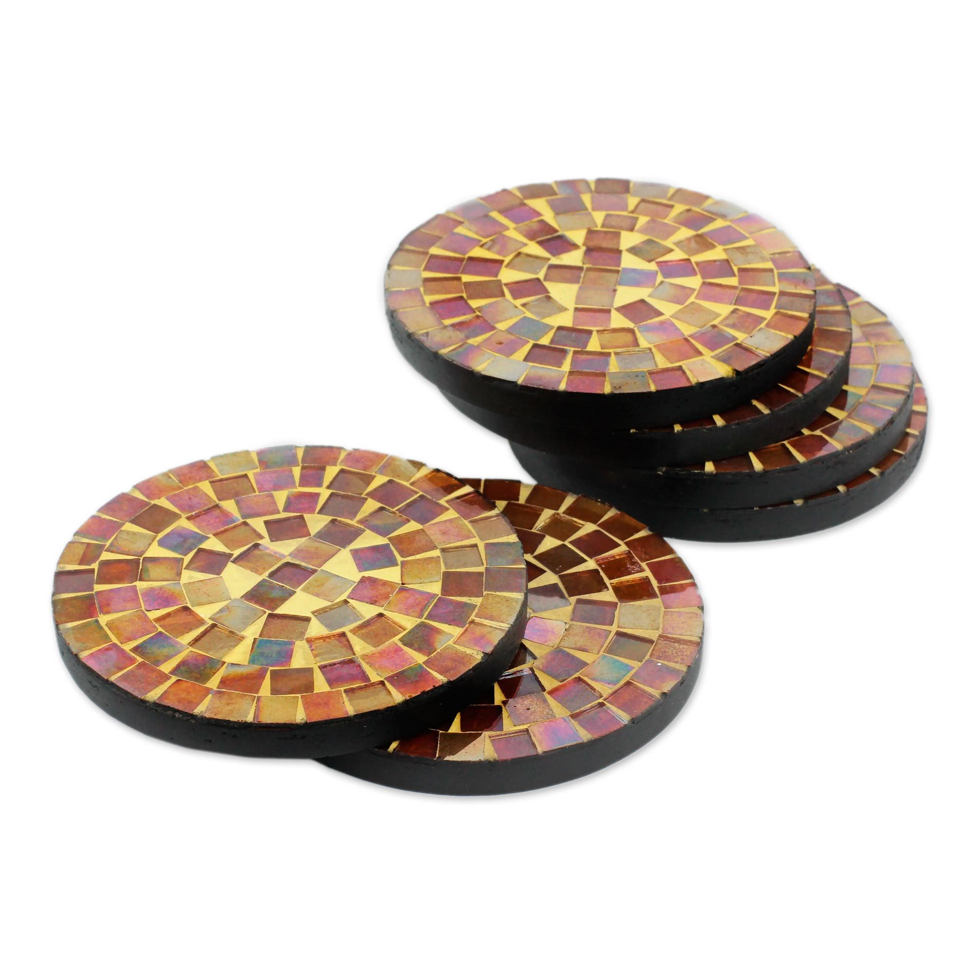 Round Glass Tile Coasters Handcrafted in India (set of 6) Earth's