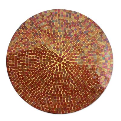 Mosaic glass vanity tray, 'Earth's Vanity' - Round Glass Tile Tray Handcrafted in India
