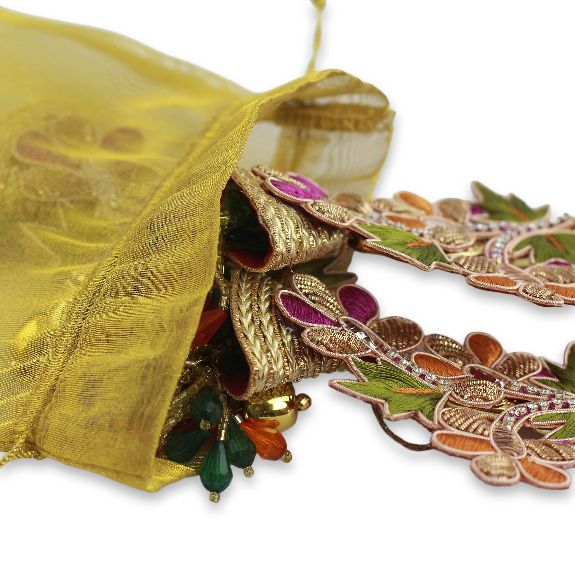 UNICEF Market Embroidered Beaded Ornaments from India (set of 3) Bells and Mistletoe