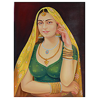 'Rajasthani Beauty I' - Rajasthani Woman Portrait Painting
