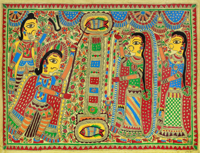 Hindu Art Madhubani Painting on Handmade Paper
