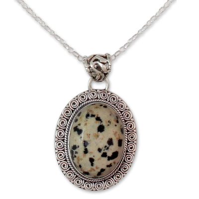 Dalmatian Jasper Pendant on Silver Necklace Jewelry