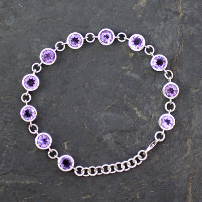 Amethyst tennis bracelet, 'Love Forever' - Hand Made Amethyst Bracelet from India