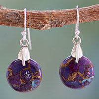 Sterling silver dangle earrings, 'Moon of Enigma' - Purple Turquoise Sphere Earrings India Artisan Jewelry
