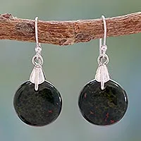 Pendientes colgantes de piedra de sangre, 'Luna de la Justicia' - Pendientes de esfera de piedra de sangre Joyería artesanal de la India