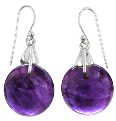 Amethyst dangle earrings, 'Moon of Mysticism' - Amethyst Sphere Earrings India Artisan Jewelry