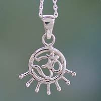 Sterling silver pendant necklace, 'Flames of Faith' - Handmade Sterling Silver Om Necklace