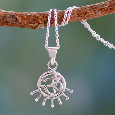 Sterling silver pendant necklace, 'Flames of Faith' - Handmade Sterling Silver Om Necklace