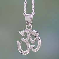 Sterling silver pendant necklace, 'Om Mantra' - Spiritual Hand Crafted Sterling Necklace from India