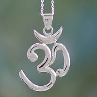 Sterling silver pendant necklace, 'Shiva Mantra' - Hand Crafted Sterling Mantra Necklace from India