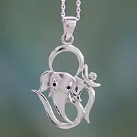 Sterling silver pendant necklace, 'Modern Ganesha' - Sterling Silver Handmade Ganesha Necklace