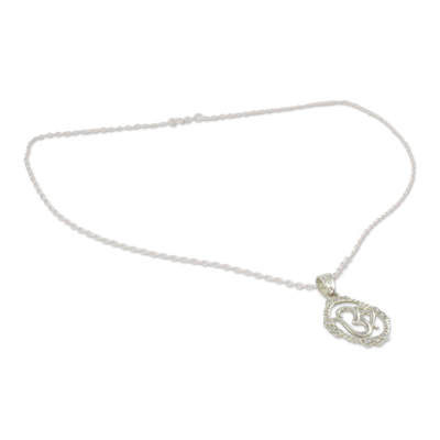 Sterling silver pendant necklace, 'Peaceful Om' - Hand Crafted CZ and Silver Necklace from India