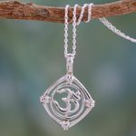 Sterling silver pendant necklace, 'Mantra Prayer' - India Mantra Silver Necklace