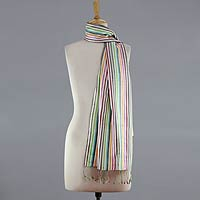 Silk scarf, 'Colors of Bihar' - Multicolor Striped Silk Scarf from India