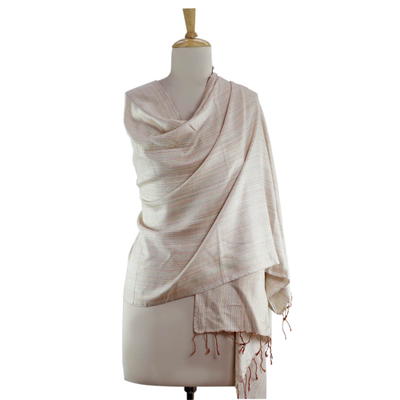 Silk shawl, 'Subtle Rainbow' - India White and Multicolor Handmade Silk Shawl