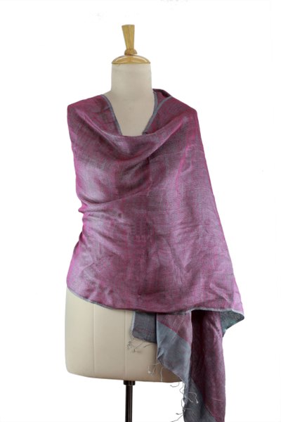 Reversible silk shawl, 'Amethyst Teal' - Purple and Teal Handmade 100% Silk Shawl from India