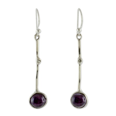 Amethyst dangle earrings, 'Pendulum' - Modern Silver Earrings with Amethyst