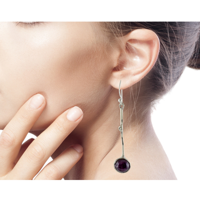 Amethyst dangle earrings, 'Pendulum' - Modern Silver Earrings with Amethyst