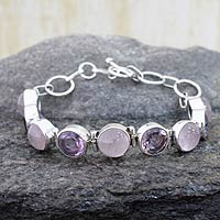 Rose quartz and amethyst link bracelet, 'Spiritual Romance'