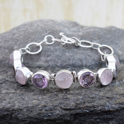Bracelet in rose quartz faceted and silver 925