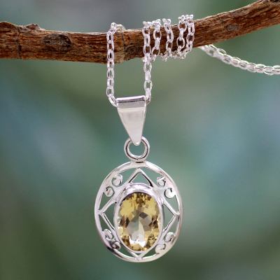 Citrine pendant necklace, 'Tropical Sunshine' - Handmade 5 Carat Citrine Pendant Necklace