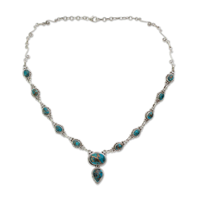 Y-Halskette aus Sterlingsilber, „Blue Magnificence“ – türkisfarbene Y-Halskette, handgefertigt aus Sterlingsilber