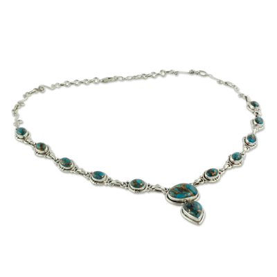 Y-Halskette aus Sterlingsilber, „Blue Magnificence“ – türkisfarbene Y-Halskette, handgefertigt aus Sterlingsilber