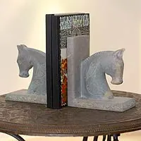 Soapstone bookends, 'Pretty Ponies' (pair) - Hand Carved Soapstone Horse Bookends (Pair)