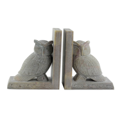 Soapstone bookends, 'Wisdom' (pair) - Hand Carved Soapstone Owl Bookends (Pair)