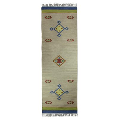 Wool runner rug, 'Rainbow Kites' (2.5x8) - Handcrafted Runner Rug from India (2.5x8)