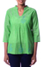Cotton tunic, 'Lapis Paisley' - Block Print Green Cotton Tunic Top